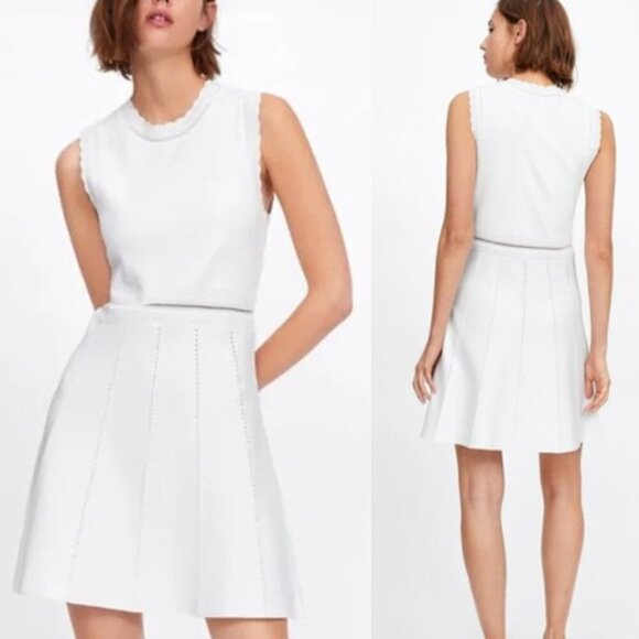 New! Zara White Openwork Knit Sleeveless Mini Dress 37632 - Picture 1 of 11